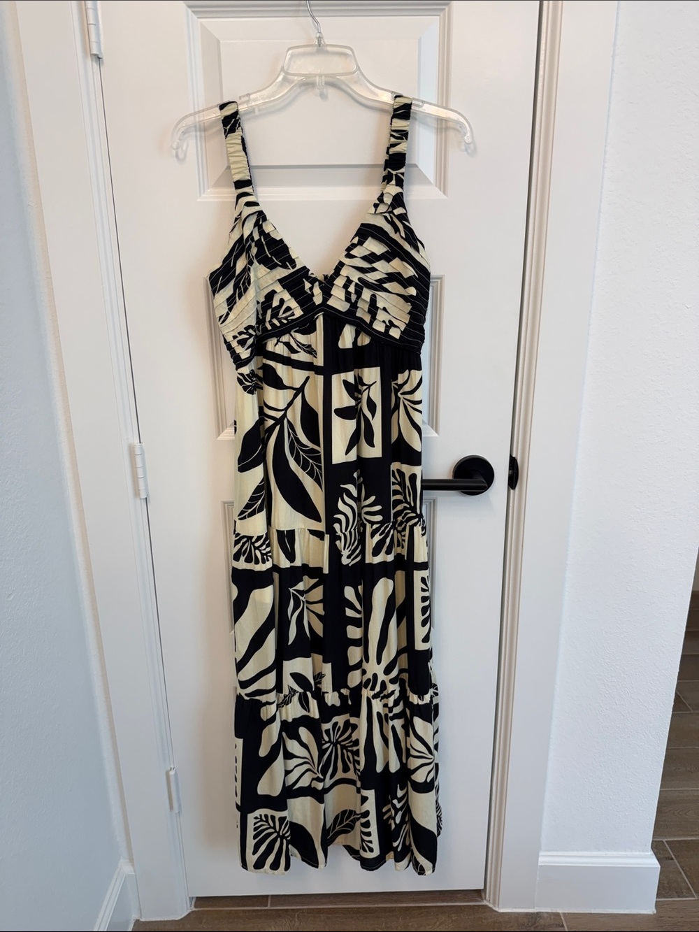 THML Black and Cream Printed Maxi Dress